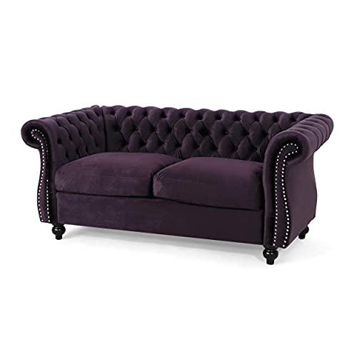 Gdfstudio Christopher Knight Home Karen Traditional Chesterfield Loveseat Sofa, Blackberry And Dark Brown, 61.75 X 33.75 X 27.75 #TOP4