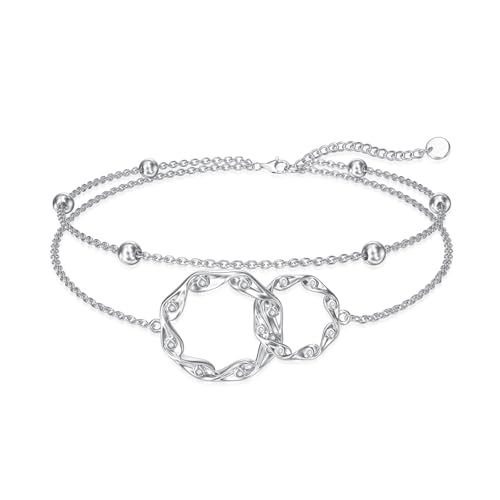 Image of 925 Sterling Silver Layered Ankle Bracelets for Women Jewelry Gifts | 925 Sterling Silver Layered Sea Turtles /Elephant /Wave Anklet Animal Bracelet Summer Ocean Beach Jewelry Gifts for Women