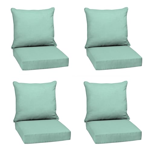Image of Arden Outdoor Deep Seat Cushion Set (4-Pack), 22 in x 24 in, Weather-Proof, Rain-Proof, Fade Resistant Patio Cushion for Chair, Sofa, and Couch Aqua Leala