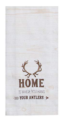 3 Cabin Lodge Themed Decorative Cotton Kitchen Towels With Bear, Moose, Antler Print | Marble Inspired Design | 2 Patterned Terry And 1 Embroidered Tea Towel Set For Dish And Hand Drying #TOP2