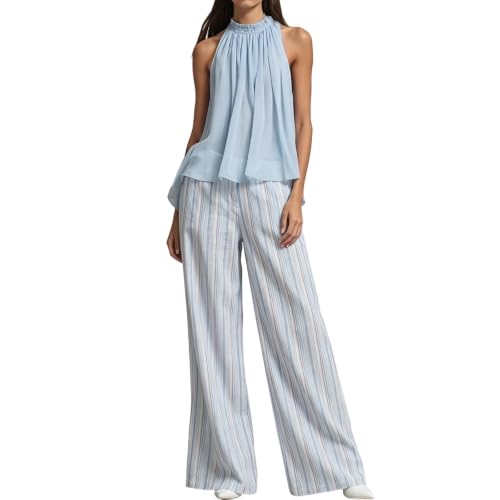 Conjunto de verano de dos piezas holgado y pantalón de pierna ancha con espalda descubierta