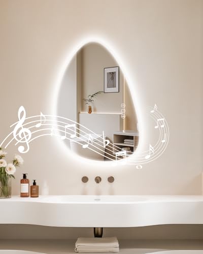 Habison Led Bathroom Mirror with Lights, 550x800mm Asymmetrical Light Bluetooth Mirrors with Anti-Fog, IP44 Waterproof,3 Colors Dimmable,Led Mirror with Memory Function, HD Glass Smart Mirrors