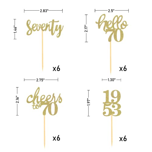 24 Pcs Glitter 70Th Birthday Cupcake Toppers For Celebrating 70Th Birthday Party Decorations For Seventy Years Old Birthday Party Supplies (Gold) #TOP1