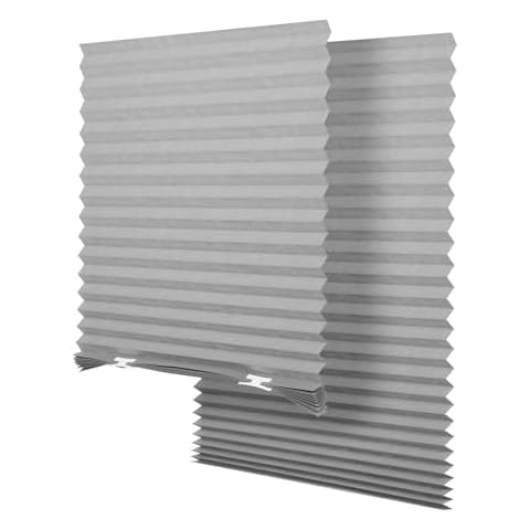 SEEYE Light Filtering Temporary Blinds Cordless Shades Fabric Pleated Fabric Shade Easy to Cut and Install, 48" W x 72" L - 2 Pack, Grey, with 4 Clips Cover