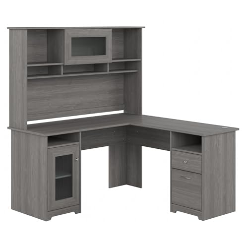 Bush Furniture Cabot L Shaped Desk with Hutch, Corner Desk with Storage for Home Office in Modern Gray, 60W L Shaped Computer Desk