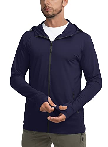 Image of Men's UPF 50+ Light Jacket Full Zip Sun Protection Hoodie Long Sleeve Sun Shirts for Men Hiking Fishing Zip Pockets
