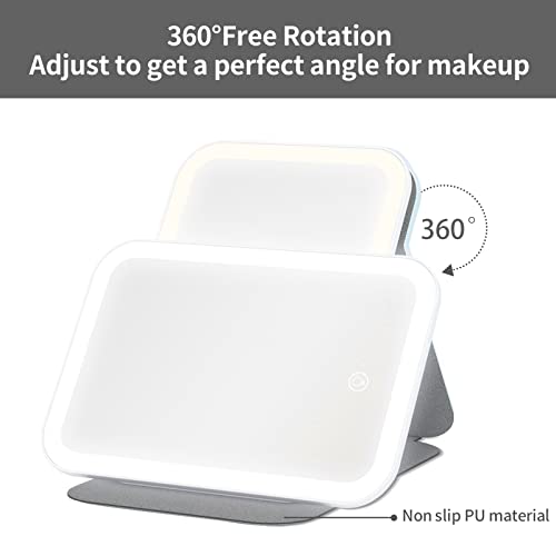Nicesail Makeup Mirror With Light For Travel, Folding Mirror With 3 Color Lighting Adjustable Brightness,Table Mirror Of 360 Rotation Stand,Non Reversing Mirror (No Magnification, Blue) #TOP4