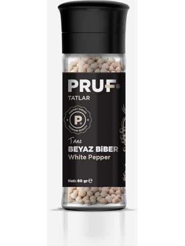 Değirmen, Beyaz Biber Tane 60 g. Cam Şişe Kapak