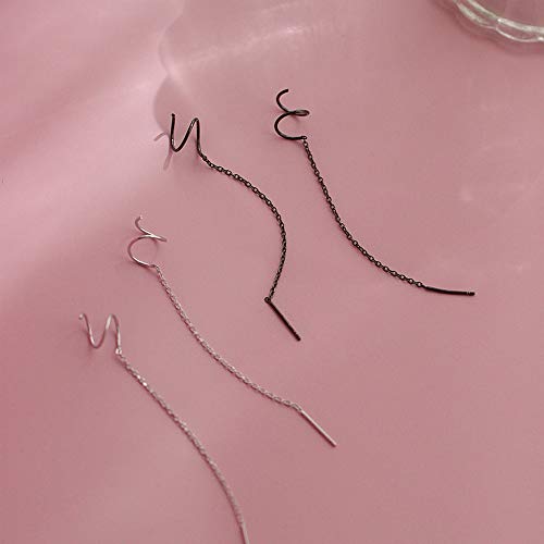 Minimalist Ear Cuffs Tassel Threader Dangle Hoop Earrings Sterling Silver For Women Girls Ear Climber Crawler Wrap Cartilage Earring Punk Studs Fashion Christmas Jewelry Hypoallergenic (Black) #TOP6