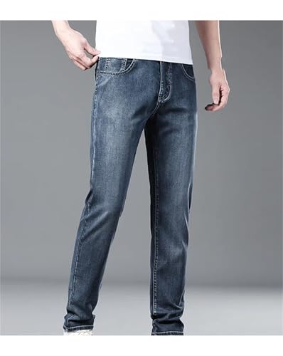 Men's High Waist Jeans Summer Thin Trousers Solid Color PlElasticity Straight Leg Denim Pants4