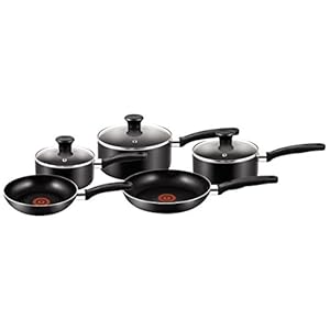 Tefal Essential Pots and Pans Set, 5 Count (Pack of 1), Black