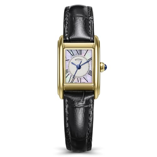 Rotary Ladies Heritage Astoria Mother of Pearl Gold Plated Stainless Steel Black Leather Strap Watch