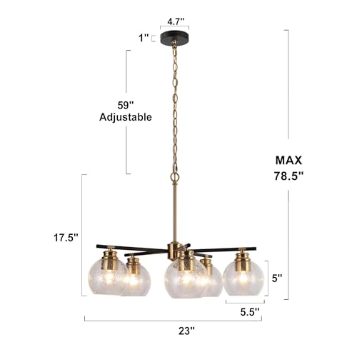 KSANA Black and Gold Chandeliers, 5 Light Mid-Century Modern Kitchen Island Lighting with Seeded Glass Shade Sputnik Chandelier for Dining Room, Foyer and Entryway by KSANA - Image 5