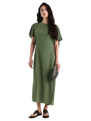Image of RAREISM FIT and Flare Plain MIDI Dress