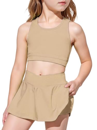 Image of SOLY HUX Toddler Girl's 2 Piece Workout Outfits Lightweight Crop Tank Tops and Skort Athletic Set