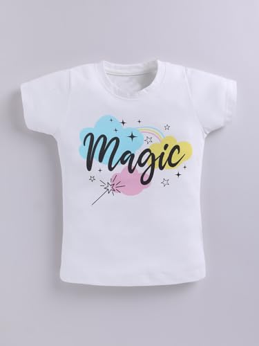 Image of Amazon Brand - Jam & Honey Girls Cotton Graphic Printed Half Sleeves T-Shirt | Regular Fit | Soft & Breathable | Age 2-8 Years (Available in Pack of 5 & Pack of 3)