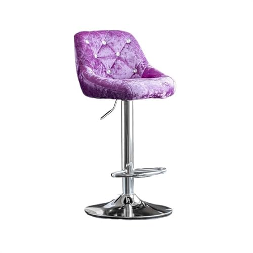 Tabouret haut de bar moderne pivotant violet clair avec hauteur réglable 60-80cm et dossier