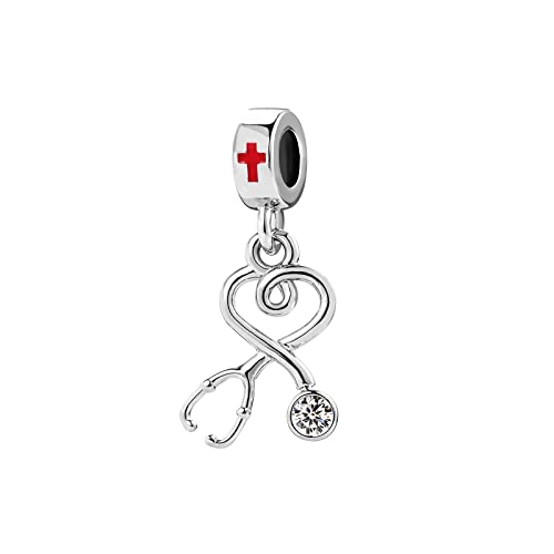 Nurse Doctor Stethoscope Charm fits Pandora Charms Bracelets Love Heart Medical RN Dangle Bead