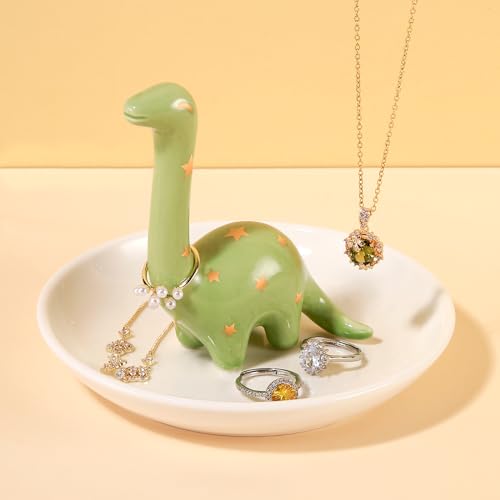 PUDDING CABIN Dinosaur Gifts for Women, Green Dinosaur Ring Holder Dish for Rings Earrings Bracelets Necklace Organizer, Gifts for Women Birthday Mothers Day Christmas Thanksgiving