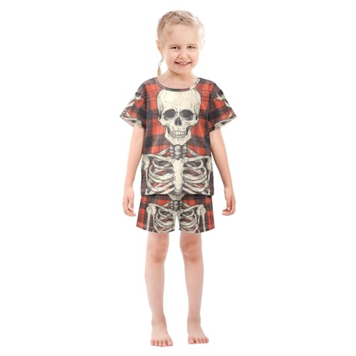 ALAZA Skeleton and Plaid Pajama Set Short Sleeve Sleepwear Soft Lounge Nightwear3