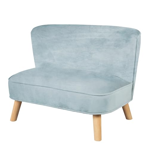 roba Kindersofa „Lil Sofa“ für Jungen und Mädchen, bequeme Kindercouch mit stabilen Holzfüßen und Samtstoff in der Farbe Sky/Hellblau, Kinder-Sitzmöbel-Serie „Lil Sofa“ fürs Kinder- oder Babyzimmer