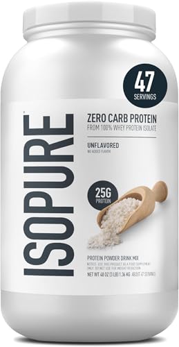 Image of Isopure Zero Carb 100% Pure Whey Isolate Protein Powder, Gluten Free, with Vitamins, Unflavored, 25g Protein Per Serving, 3 Lbs, 47 Servings, (Pack of 6), (Packaging May Vary)