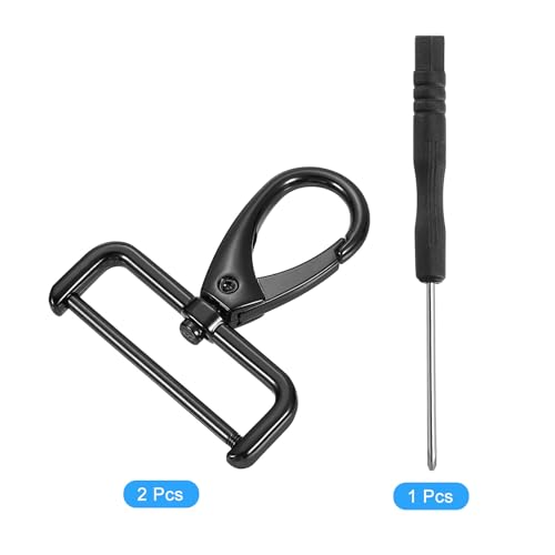 QUARKZMAN 2Stück Karabinerhaken 38mm(1 1/2') D Ring Abnehmbarer Karabiner Schlüsselanhänger Metall Karabiner Klauen Verschluss Haken mit Drehgelenk mit Schraubendreher Schwarz