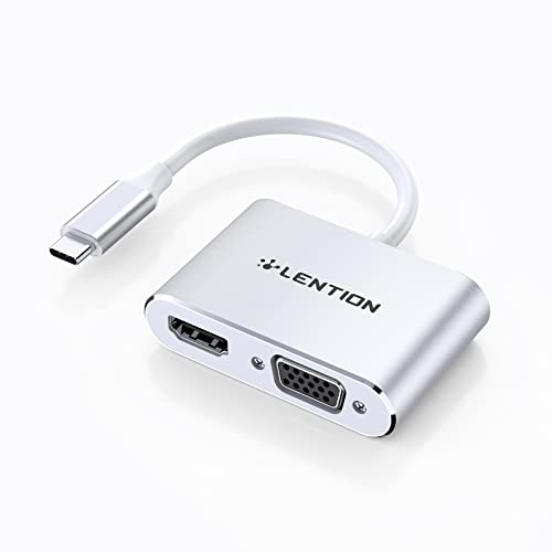 LENTION Adaptateur USB C vers HDMI VGA avec HDMI 4K, VGA 1080p Adaptateur USB C 2 en 1 Compatible 2023-2016 MacBook Pro/Mac Air M1/M2 Chromebook Surface HP Plus d'appareils de Type C (C51,Argent)