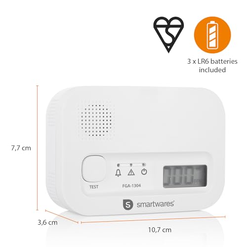 Smartwares Carbon Monoxide Detector - 10 Year Sensor - Digital Screen - Display and Test Button - FGA-13041