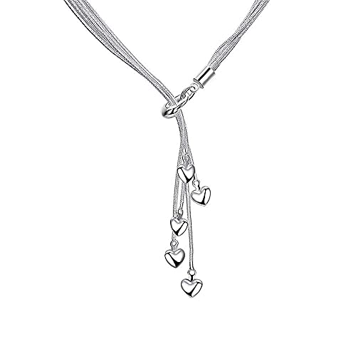 Cadeau pour Elle : collier en argent sterling 925 avec pendentif cinq cœurs