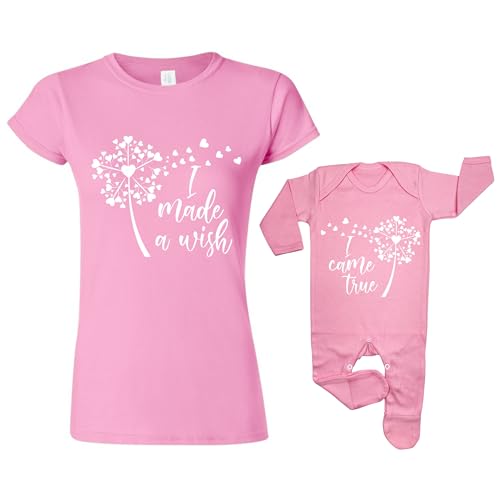 Crwban® - Conjunto de mameluco y camiseta a juego para el día de la madre con texto en inglés 'I Made a Wish, I Came True', conjunto de pijama todo en uno, Rosa Palido, 3-6 meses