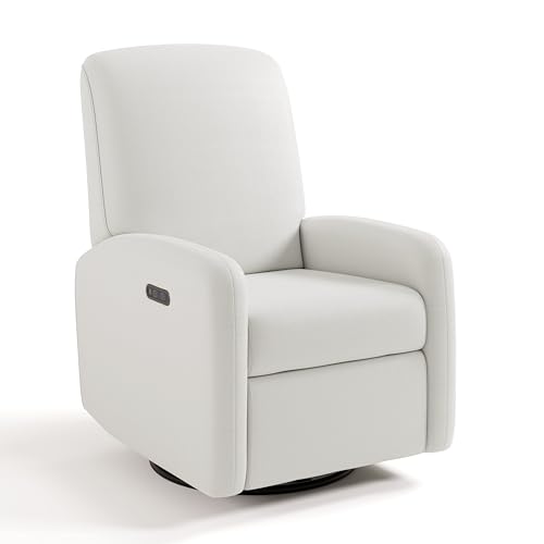 graco bellwood power recliner swivel glider ivory basketweave  electronic power recliner for nursery includes dual-usb charging port for usb-a amp usb-c glider rocking chair with full recline