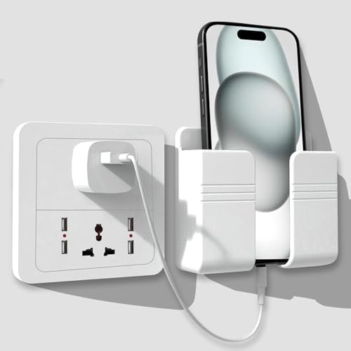 WALLVIEW TECH Wall Mounted Mobile Holder Storage Case for Remote, Wall Mounted Mobile Stand/Multi Purpose Stand with Hole for Smartphones Charging-(IQ White)