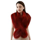 Dikoaina Extra Large Women's Faux Fur Collar for Winter Coat,Wine Red,120cm
