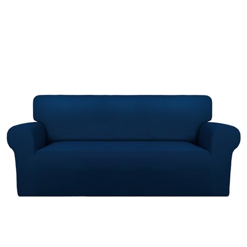 PureFit Super Stretch Sofa Slipcover – Spandex Non Slip Soft Couch Sofa Cover, Washable Furniture Protector with Non Skid Foam and Elastic Bottom for Kids, Pets (Oversized Loveseat, Navy)