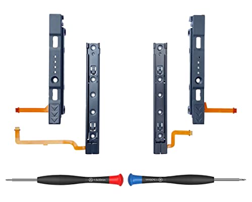 ElecGear Glissière de Remplacement pour Nintendo Switch HAC-001 et Manette Joy Con, Rail Métallique Gauche/Droite et Barre de Curseur avec Connecteur de Câble Flex, Outil de Réparation Cover