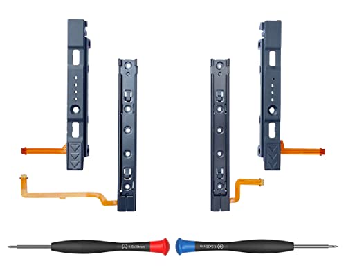 ElecGear Reemplazo de Riel Deslizante para Switch y Mando Joy-con, Carril Metálico L/R para Switch y Barra Deslizante de Plástico para Controlador Joy con, Herramienta de Reparación incluida