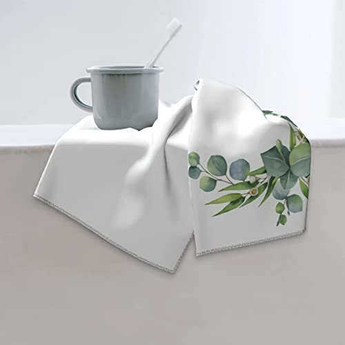 Watercolor Hand Painted Wreath Hand Towel - Green Eucalyptus Leaves Print Bath Bathroom Towel Highly Absorbent Soft Hand Towels #TOP7