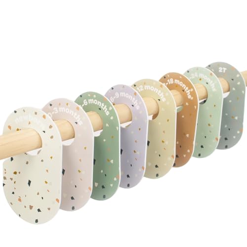 Image of 3 Sprouts Baby & Toddler Hanger Closet Dividers Set of 8 - Durable Baby Clothes Organizer, Nursery Closet Organization for Baby Clothing by Size or Age from Infant to Toddler Boy & Girl - Terrazzo