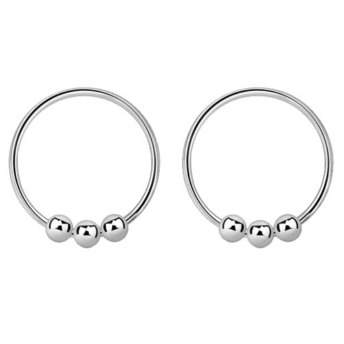 Tienda 2 aros nariz, plata de ley 925, con tres bolas pequeñas, con cierre, 9mm diámetro, finos 0,6mm grosor.
