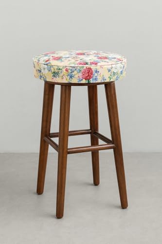 Image of Classic Bistro Bloom Stool (1 Seater Stool, Sheesham Wood, Cream)