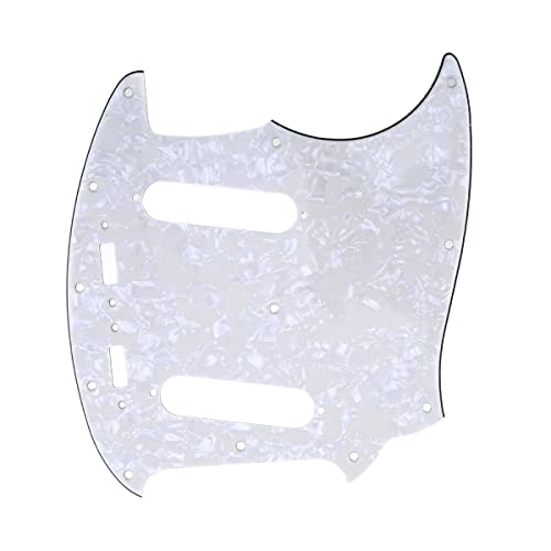 Musiclily Pro 12 Trous Guitare Pickguard Plaque de Protection pour Fender américain Mustang, 4plis Aged White Pearl - Les Beatles, Paul McCartney, John Lennon, RIngo Starr, George Harrison Musiclily Pro 12 Trous Guitare Pickguard Plaque de Protection pour Fender américain Mustang, 4plis Aged White Pearl