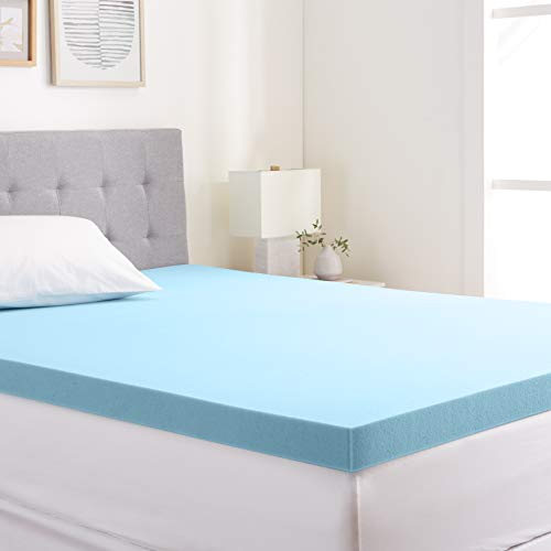Image of Amazon Basics Cooling Gel-Infused Alternative Latex Queen Mattress Topper, CertiPUR-US Certified, 3 Inches, Blue