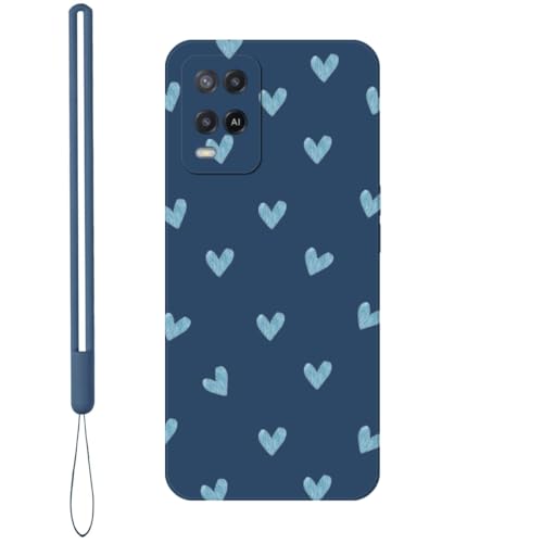 KARTXITAI Funda Case Compatible con OPPO A54 4G Carcasa con Protección de Cámara,Suave TPU Dibujos Aesthetic,Mate Cubierta Movil Amor Heart Love Protector Cover-Azul