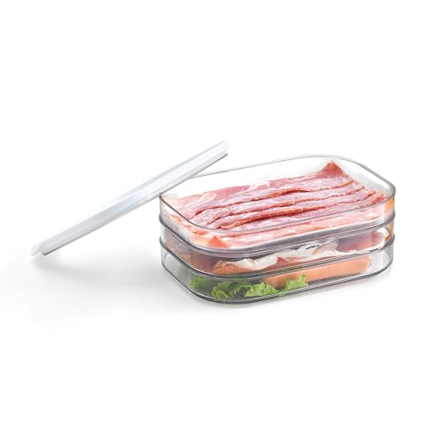 GRIFEMA Boite a Jambon pour Refrigerateur - 3 étages - Empilable - Classification Storage - Sans BPA - Passe au Lave-vaisselle - Transparent - Rangement Frigo...
