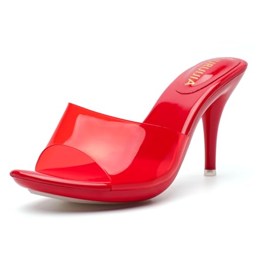 Image of LIURUIJIA Clear Heels For Women Sexy Slip On Open Toe High Heeled Dressy Sandals Comfortable Strappy Mules