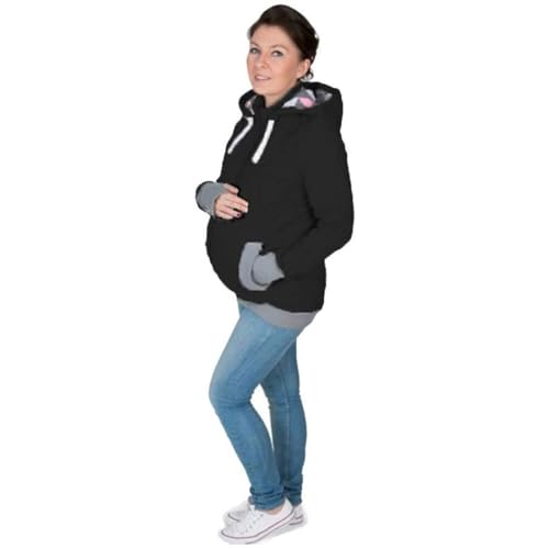 hxoity Mom and Baby Jacket 3 in 1 Winter Maternity Jacket Mom Kangaroo Jacket Made of Wool and Can Be Used as a Baby Carrier Pullover (Color : Black, Size : XXL(xx-large)) - Image 2