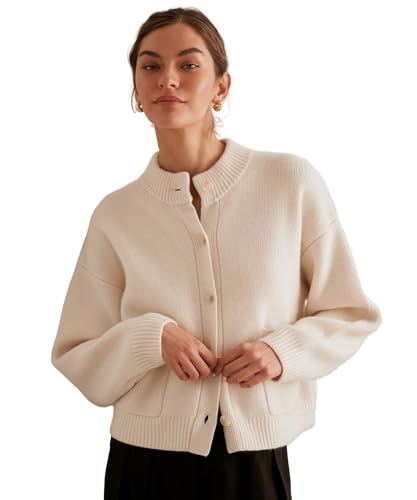 NAADAM, Ultra Luxe 100% Cashmere High Neck Cardigan, White, M