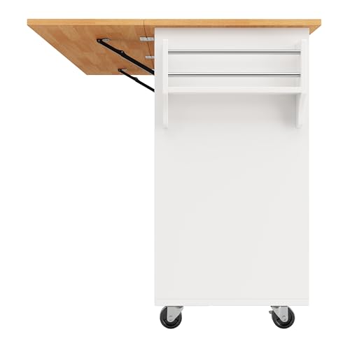 boorbin Isla de cocina moderna, armario de cocina, carrito de cocina extensible con ruedas y encimera, carrito de servir con estante para especias y 8 cajones (blanco) - imagen 7