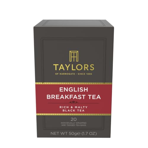 Image of Taylors of Harrogate English Breakfast, Black Tea, Individually Wrapped Bags, 20 Count (Pack of 1), Rich, Bright & Malty, Caffeinated, Enjoy Hot or Iced, 20 Teabags